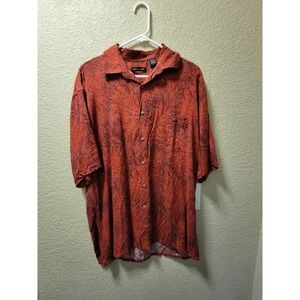 Pierre Cardin Hawaiian Shirt 100% Rayon Mens Size Large Floral Button Up Orange